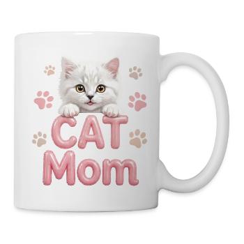 Niedliche Katzenmama Weißer Kätzchen-Rosa Ballon - Tasse - Weiß - Rechts