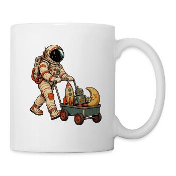 Astronaut mit Bollerwagen voller Weltraumspielzeug - Tasse - Weiß - Rechts