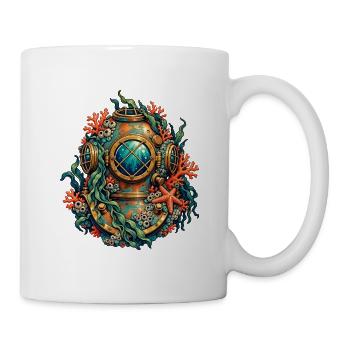 Steampunk-Taucherhelm mit Korallen und Seesternen - Tasse - Weiß - Rechts