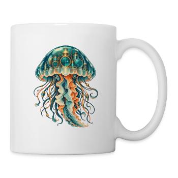 Steampunk-Qualle mit leuchtender Unterwasserstadt - Tasse - Weiß - Rechts
