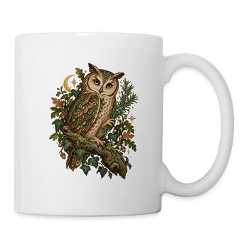Waldeule auf Ast mit Mond und Sternen - Tasse - Weiß - Rechts