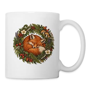 Schlafender Fuchs im botanischen Waldkranz - Tasse - Weiß - Rechts