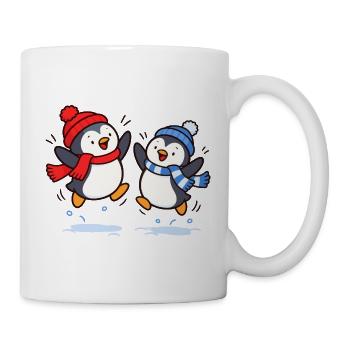 Fröhliche Pinguine im Winter - Tasse - Weiß - Rechts