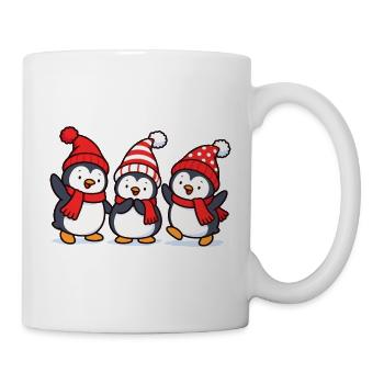Drei Pinguine mit Wintermützen als Wichtel - Tasse - Weiß - Rechts