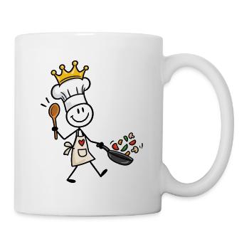 Lustiger kleiner Koch mit Krone und Pfanne - Tasse - Weiß - Rechts