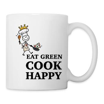 Eat Green Cook Happy – Lustiger Veggie Koch - Tasse - Weiß - Rechts