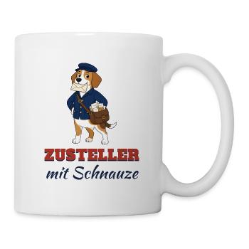 Zusteller mit Schnauze – Beagle Postbote - Tasse - Weiß - Rechts