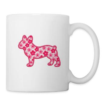 Florale französische Bulldoggen-Silhouette - Tasse - Weiß - Rechts