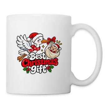 Weihnachtsstorch mit Geschenkpaket - Tasse - Weiß - Rechts
