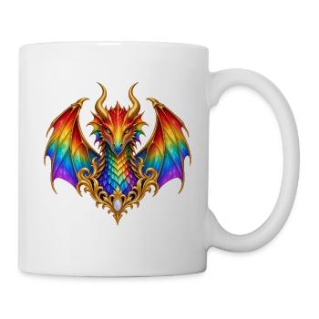 Regenbogendrache – Fantasy-Wappen in Gold - Tasse - Weiß - Rechts