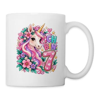 Ich Bin 7 Einhorn 7. Geburtstag Mädchen - Tasse - Weiß - Rechts