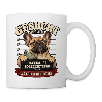 Französische Bulldogge - Polizeifoto - Tasse - Weiß - Rechts