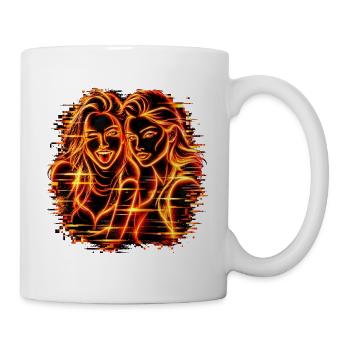 Neon Glitch Duo – Cyberpunk Neon Portrait Design - Tasse - Weiß - Rechts