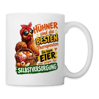 Hühner sind die besten Therapeuten Eier - Tasse - Weiß - Rechts