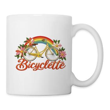 Bicyclette – Retro-Fahrrad mit Blumen, Regenbogen - Tasse - Weiß - Rechts