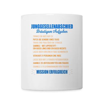 JGA Aufgaben Bräutigam Junggesellen Checkliste - Tasse - Weiß - Vorne
