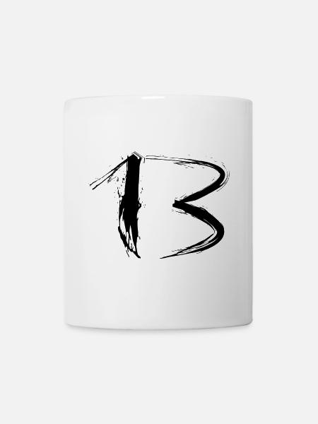 Zahl 13 Lieblingszahl Design Bürste Schwarz neu - Tasse - Weiß