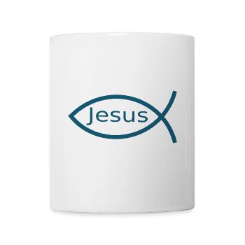 Blauer Jesusfisch Ichthys Jesus Fisch Geschenk  - Tasse - Weiß - Vorne