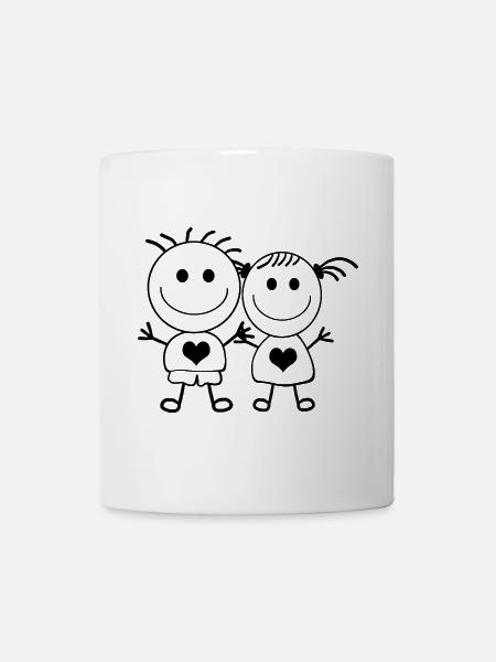 Junge und Mädchen - Strichmännchen-Paar - Tasse - Weiß