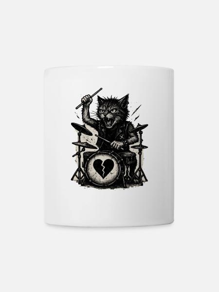 Katzen-Drummer mit gebrochenem Herz - Tasse - Weiß