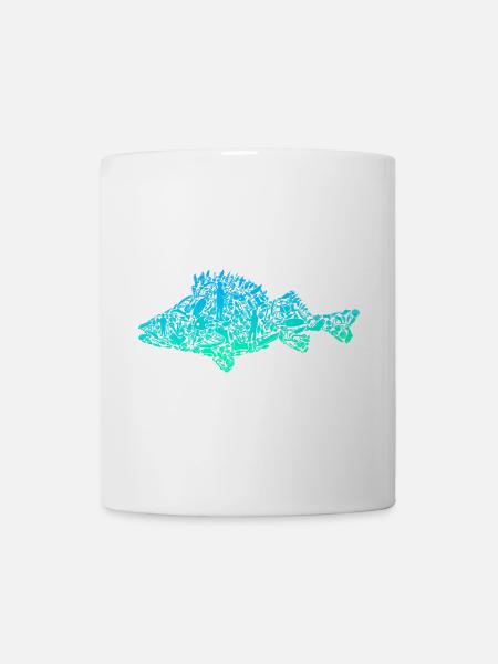 Barsch Angeln Fisch farbig Barschangeln Angler - Tasse - Weiß