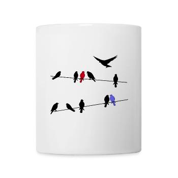Vogel schwarze Zugvögel auf einer Stromleitung - Tasse - Weiß - Vorne