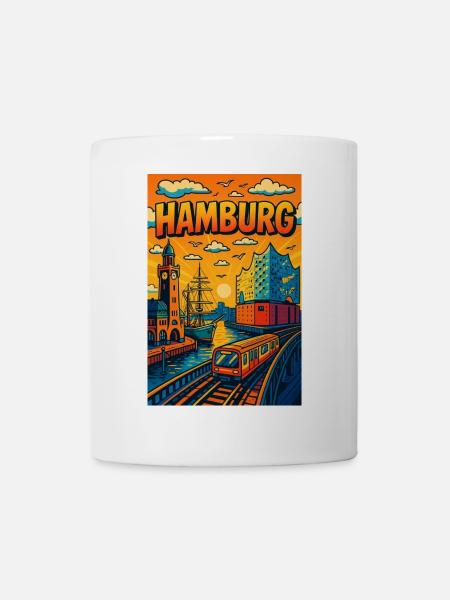Hamburg stilisiert Hafen Elbe Segler Schiff - Tasse - Weiß