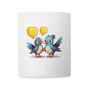 Jay Birds Kawaii Cartoon Haustier spielt mit Luftballons - Tasse - Weiß - Vorne