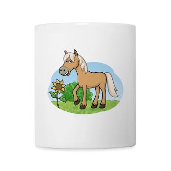 Lustiges Pferd auf Wiese - Tasse - Weiß - Vorne