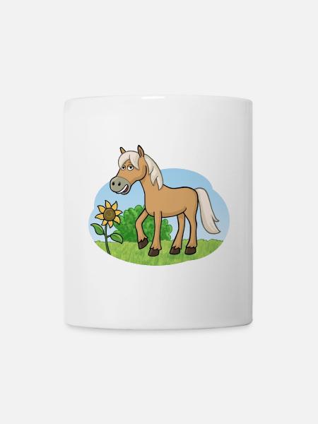 Lustiges Pferd auf Wiese - Tasse - Weiß