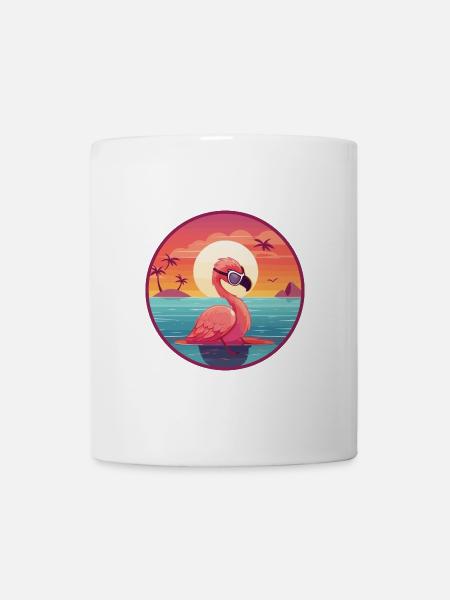 Flamingo Niedliche Lustige Karikatur Kawaii Buch Strand - Tasse - Weiß