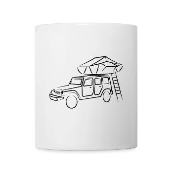 Jeep mit Dachzelt, Dachzeltnomaden - Tasse - Weiß - Vorne
