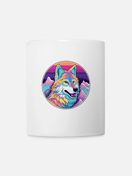 Wolf Aquarell Karikatur Kawaii Haustier Tier Bunt - Tasse - Weiß