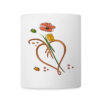 Flowers, flower with leaf in the shape of a heart - Mug - white - Front
