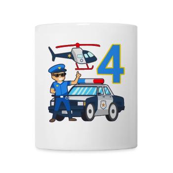 4 Geburtstag Polizei Auto 4 Jahre alt Polizist - Tasse - Weiß - Vorne