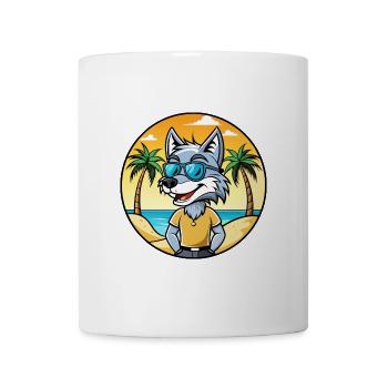 Wolf Lustige Cartoon Sommer Strand Sonnenbrille Aufkleber - Tasse - Weiß - Vorne