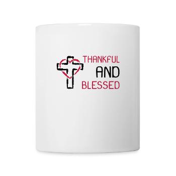 Dankbar und Gesegnet Kreuz Symbol Geschenk - Tasse - Weiß - Vorne