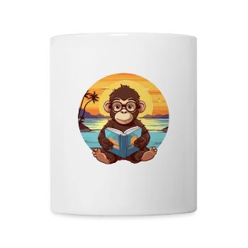 Affe Niedliche Lustige Karikatur Kawaii Buch Strand - Tasse - Weiß - Vorne
