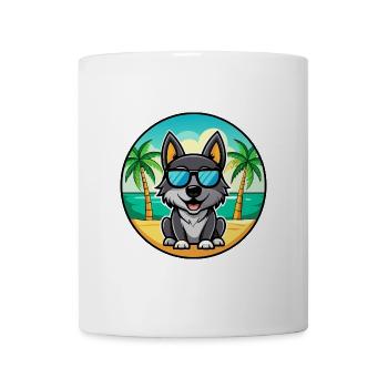 Black Norwegian Elkhound Dog Breed Cartoon Beach - Mug - white - Front