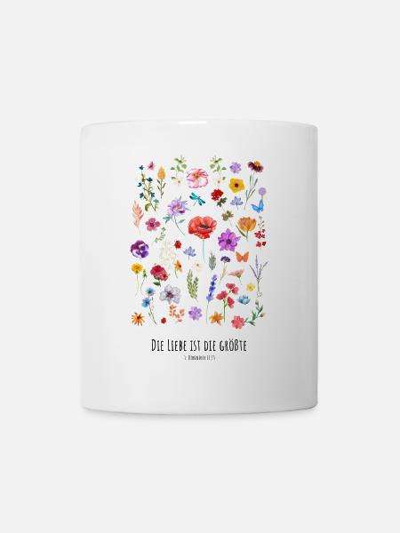Christliches Shirt 1. Korinther 13,13 Liebe Blumen - Tasse - Weiß