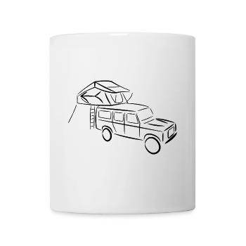 Defender mit Dachzelt, Dachzelt, Dachzeltnomaden - Tasse - Weiß - Vorne