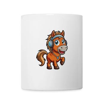 Pferd Lustige Zeichentrickfigur Kopfhörer Musik - Tasse - Weiß - Vorne