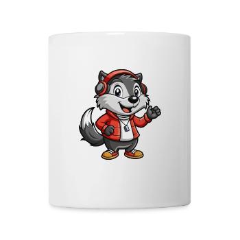 Dachs Lustige Zeichentrickfigur Kopfhörer Musik - Tasse - Weiß - Vorne