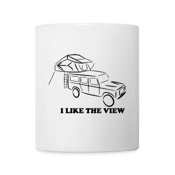 Defender mit Dachzelt, Dachzelt, Dachzeltnomaden - Tasse - Weiß - Vorne