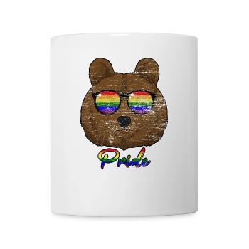 Bär Mit Sonnenbrille Rainbow Regenbogen Gay Pride - Tasse - Weiß - Vorne