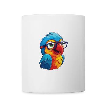 Papagei mit Brille Cartoon Kawaii Illustration - Tasse - Weiß - Vorne