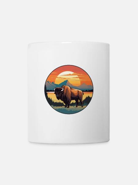 Büffel buntes Aquarell Cartoon Kawaii Tier - Tasse - Weiß