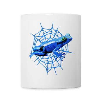 Pfeilgiftfrosch mit Spinnennetz, blauer Frosch - Tasse - Weiß - Vorne