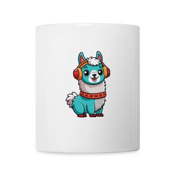 Lama Lustige Zeichentrickfigur Kopfhörer Musik - Tasse - Weiß - Vorne