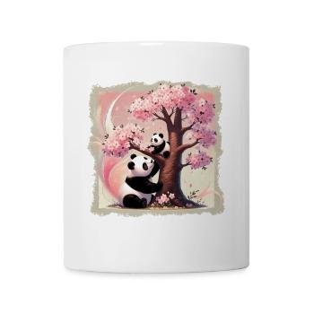Mama und Baby-Pandas am Kirschbaum - Tasse - Weiß - Vorne